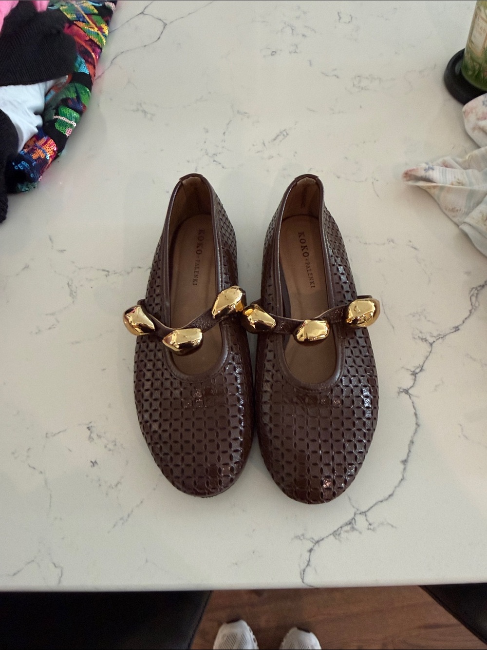 Botega inspired Ballet Flats with Gold Accent - Brown